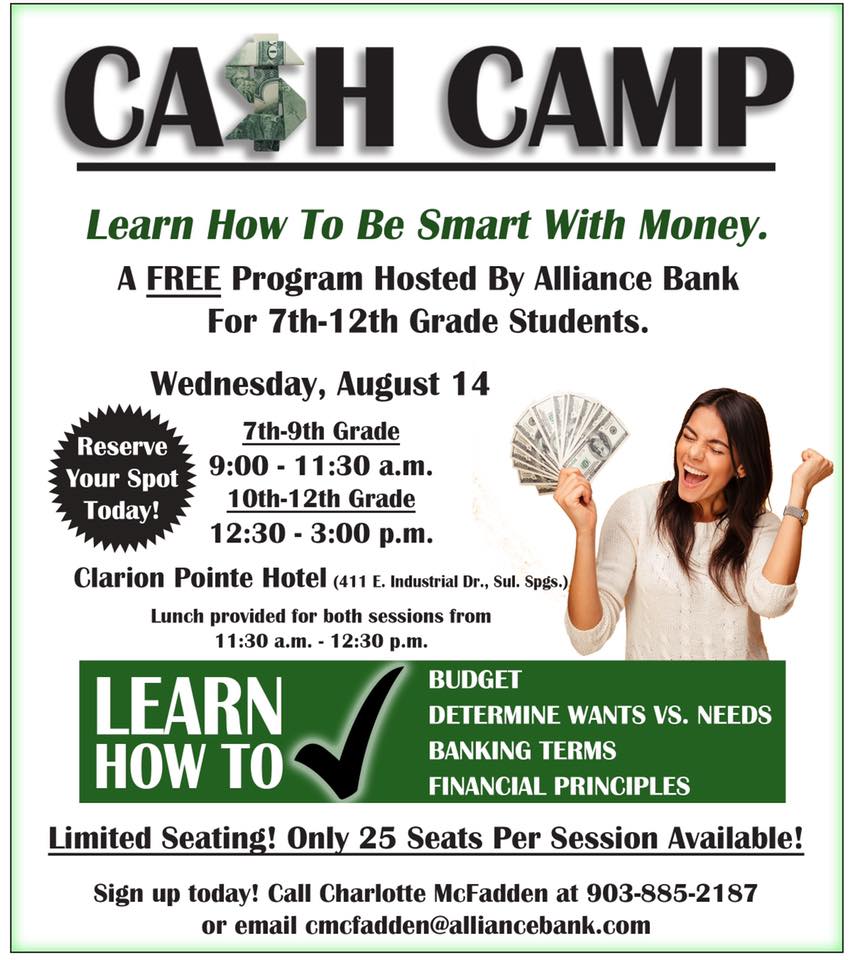 Alliance Bank Hosting Cash Camp on August 14th to Help Students Learn How to Be Smart with Money