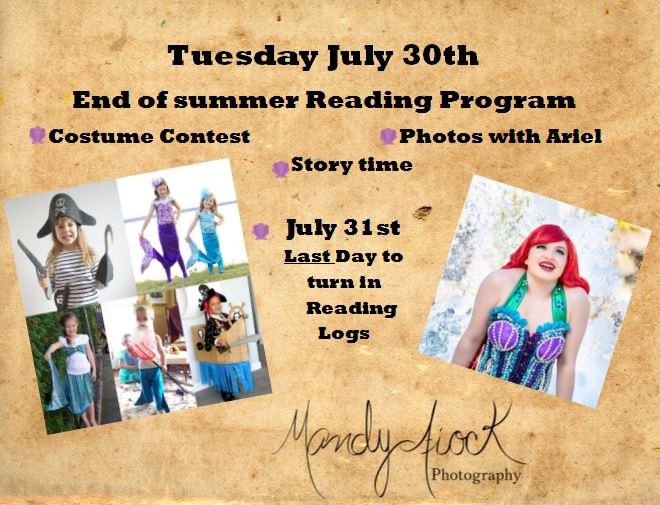 Costume Contest for Kids and Pictures with The Little Mermaid at Sulphur Springs Public Library’s Final Story Time of Summer on July 30th