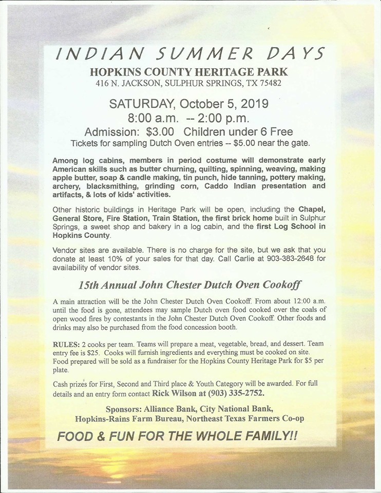 Indian Summer Days Coming Up at Heritage Park This Saturday