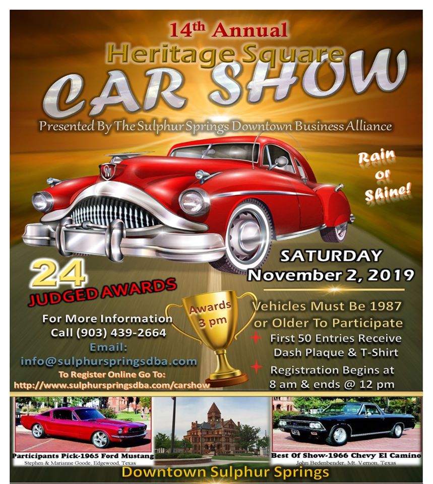 14th Annual Heritage Square Car Show Coming to Downtown Sulphur Springs on Saturday, November 2nd