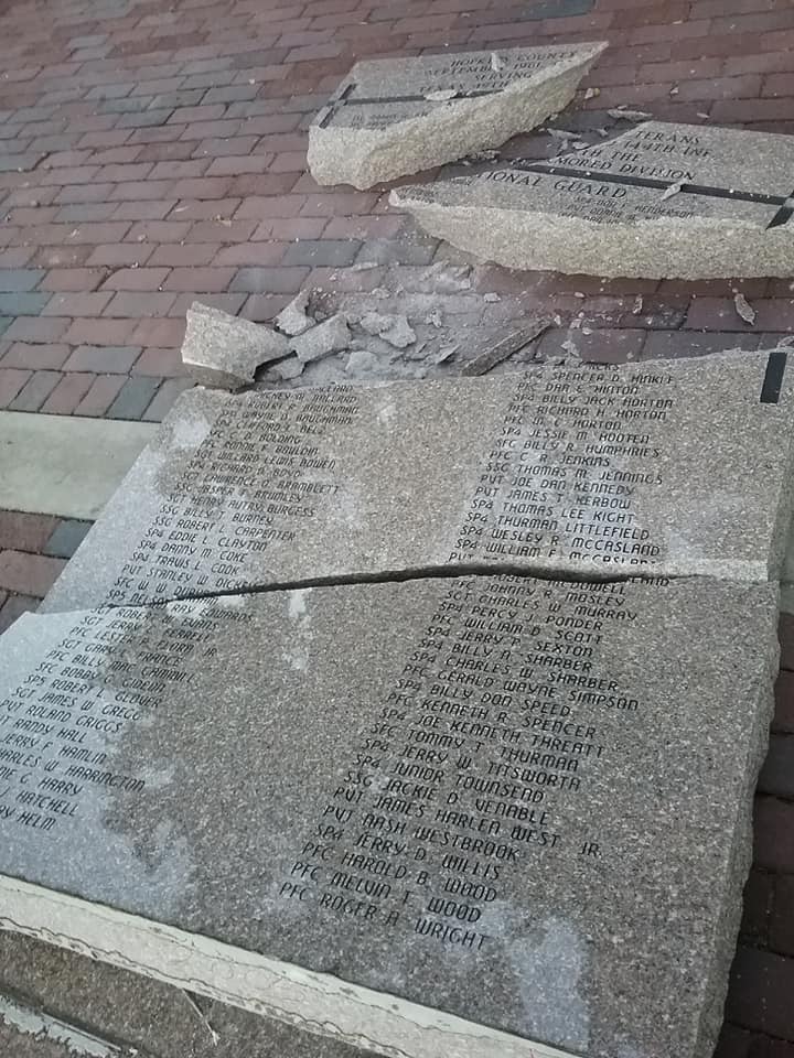 Memorial for 49th Armored Division in Downtown Sulphur Springs Destroyed in Act of Vandalism