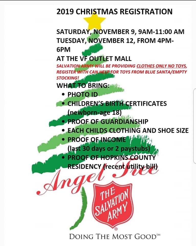 Hopkins County Salvation Army Angel Tree Taking Sign-Ups on Tuesday, November 12th