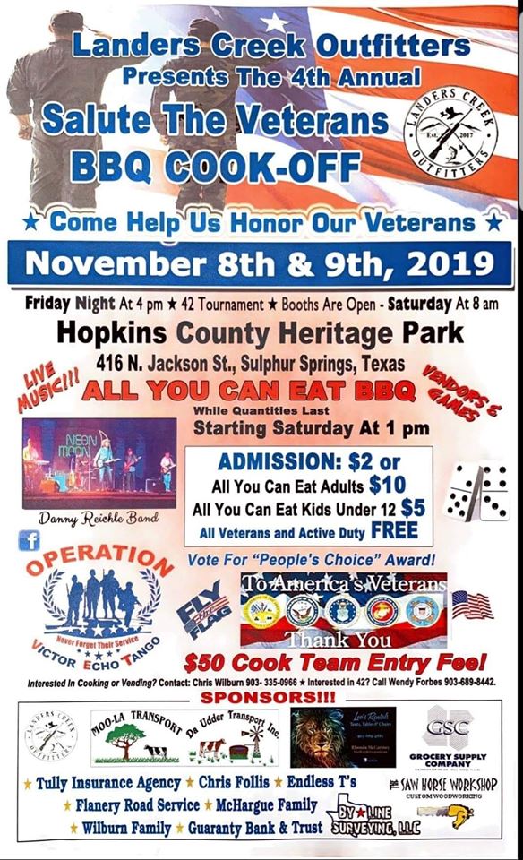 4th Annual Salute the Veterans Cook-off Benefiting Operation Victor Echo Tango Being Held on Saturday at Heritage Park