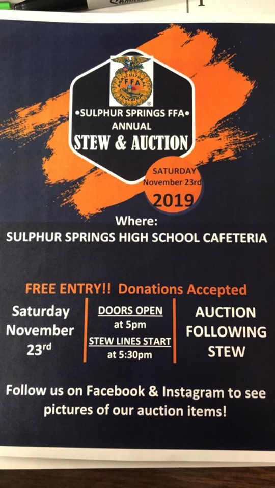 Sulphur Springs FFA Annual Stew & Auction Coming Up Saturday, November 23rd