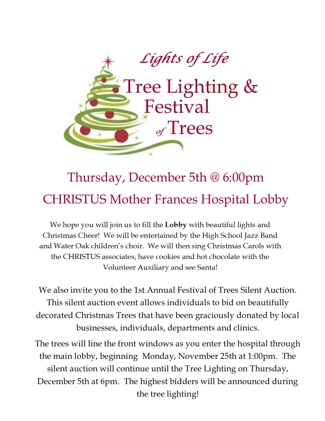 Hopkins County Healthcare Foundation Hosting Lights of Life Tree Lighting on Thursday December 5th