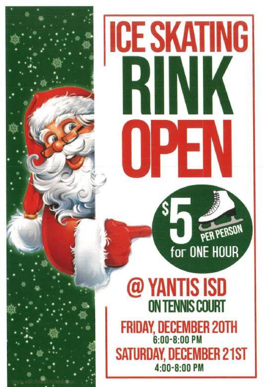 Yantis ISD Hosting Outdoor Ice Skating Rink on Friday, December 20th and Saturday, December 21st