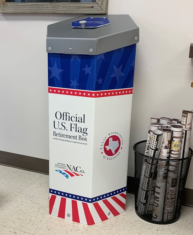 Retire Worn Flags at Hopkins County Sheriff’s Office Lobby’s New U.S. Flag Retirement Box.