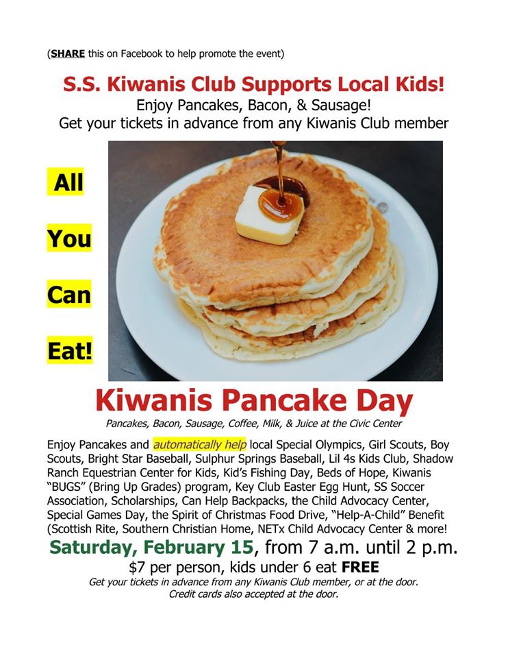 Sulphur Springs Kiwanis Annual All You Can Eat Pancake Breakfast Coming Up On Saturday
