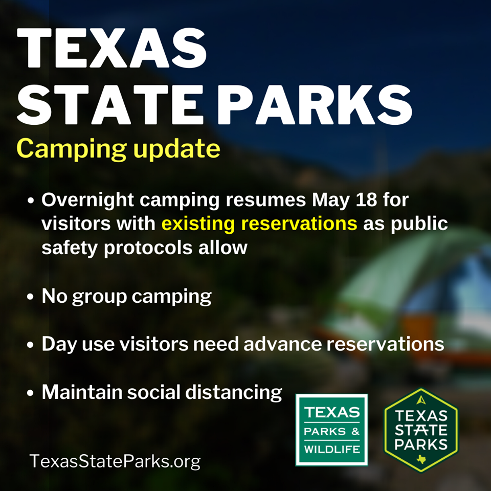 Texas State Parks to Allow Limited Overnight Camping Starting May 18