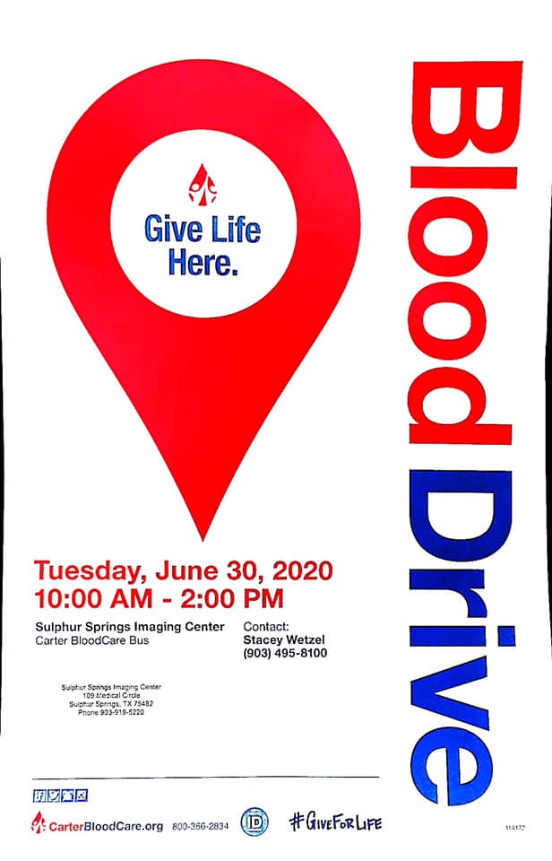 Blood Drive Scheduled at Sulphur Springs Imaging Center Next Tuesday Includes Free COVID-19 Antibody Testing