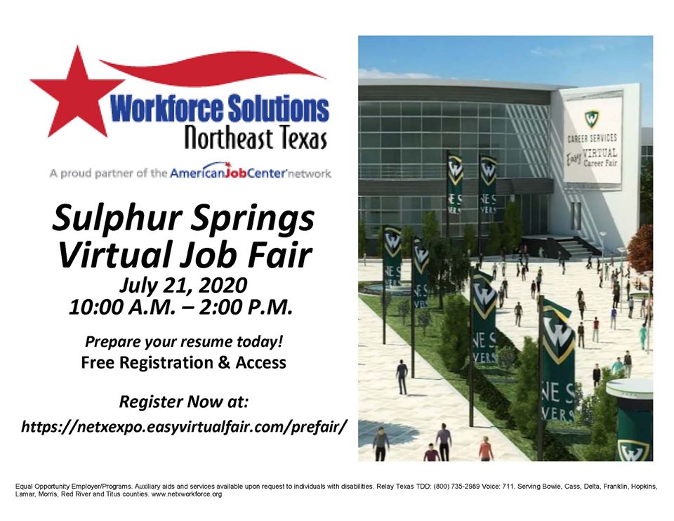 Workforce Solutions of Northeast Texas Hosting Virtual Job Fair on July 21st