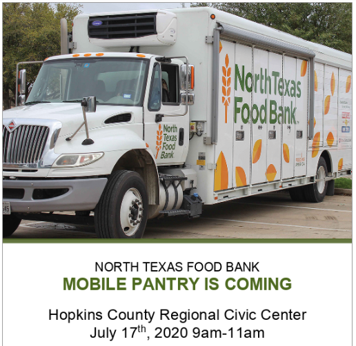 North Texas Food Bank To Distribute Food At The Hopkins County Regional Civic Center On July 17th To Help Feed Hungry North Texans During Covid-19