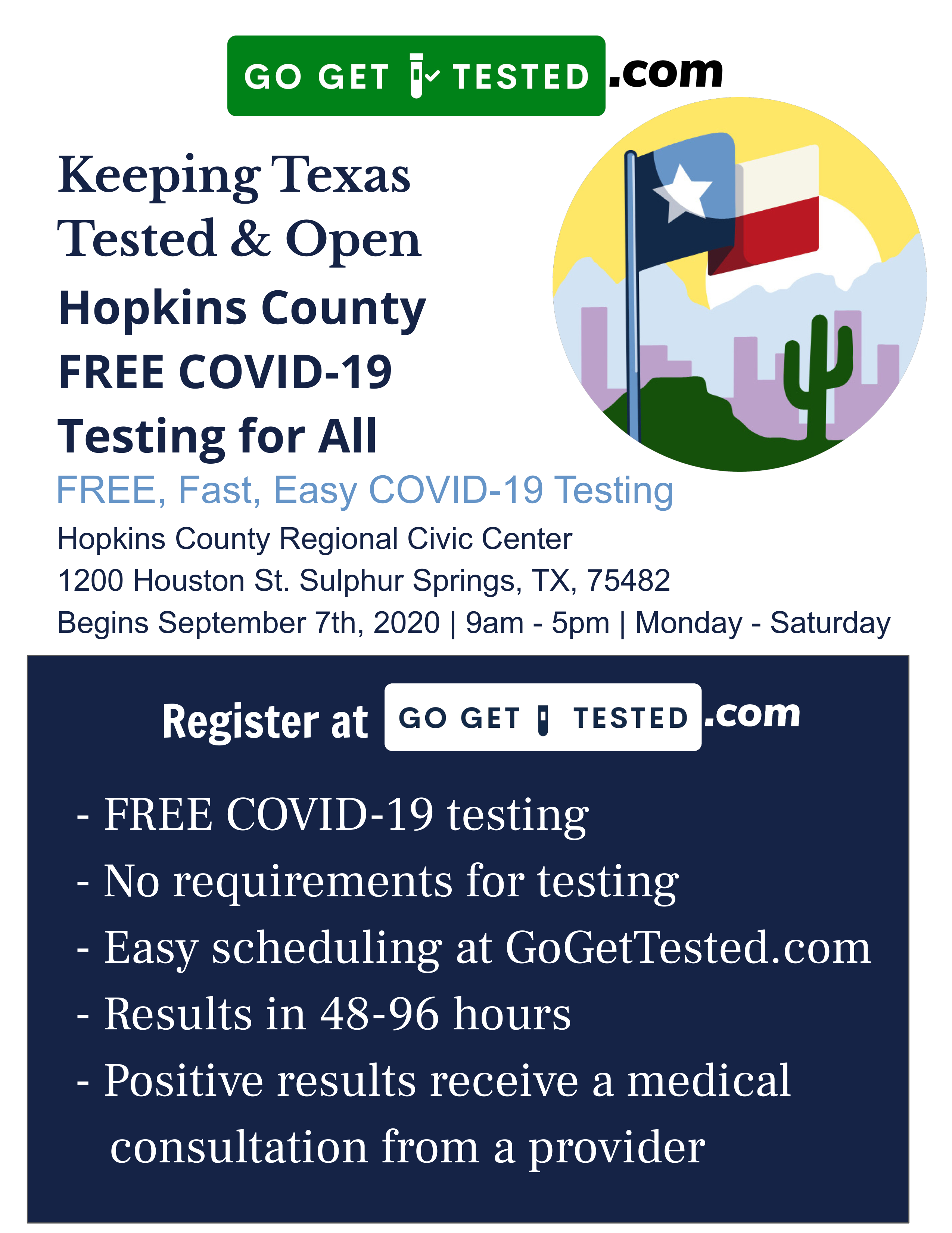 Free COVID-19 Testing Continues at Hopkins County Civic Center