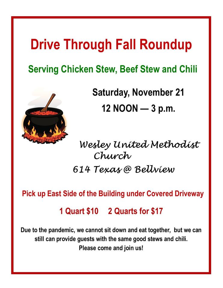 Wesley United Methodist Church Selling Drive-Thru Stew at Fall Round Up on Saturday