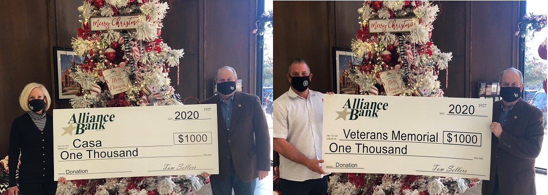 Alliance Bank Makes Donations to Hopkins County Veteran’s Memorial and Lake Country CASA
