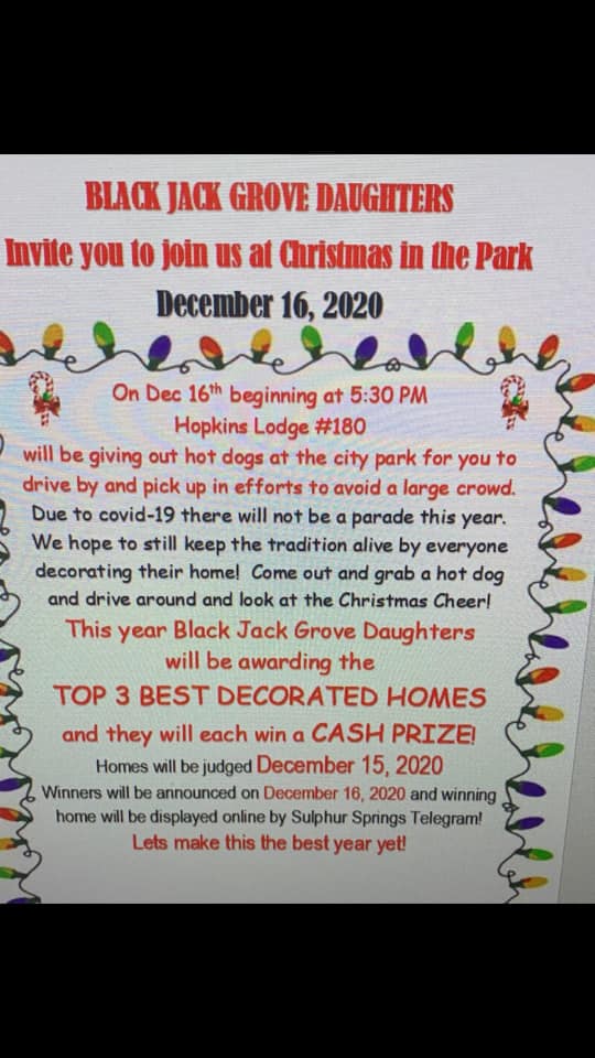 Black Jack Grove Daughters’ Christmas in the Park Scheduled for December 16th