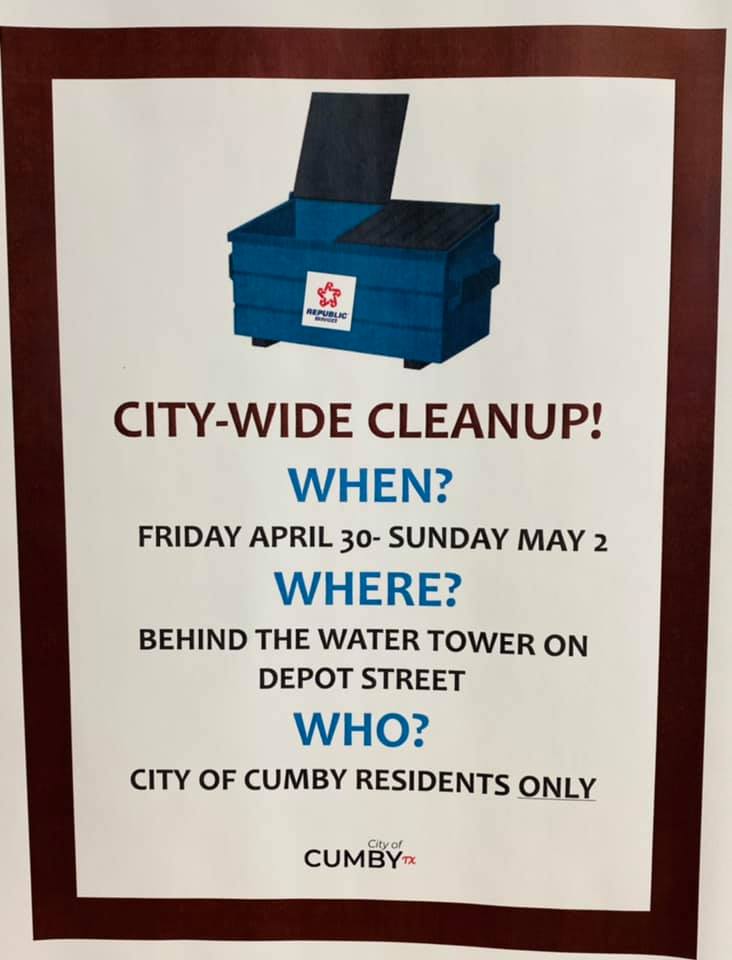 City of Cumby-City Wide Clean-Up Scheduled for this Weekend