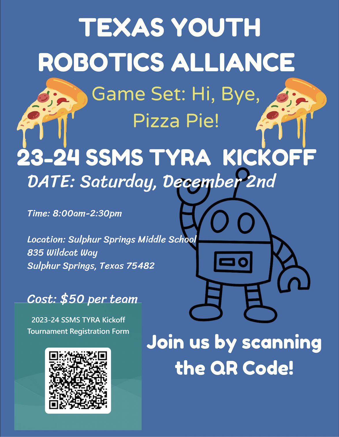 TYRA Robotics Tournament Kickoff Saturday December 2nd