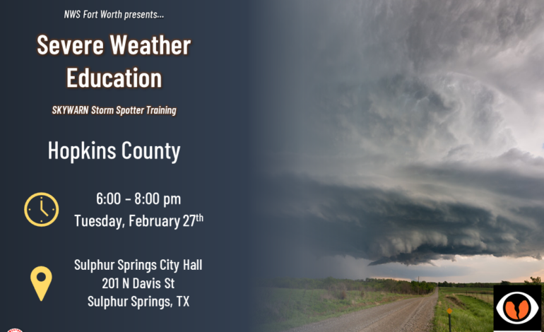 Severe Weather Education Class Scheduled for Tuesday, February 27th, 2024